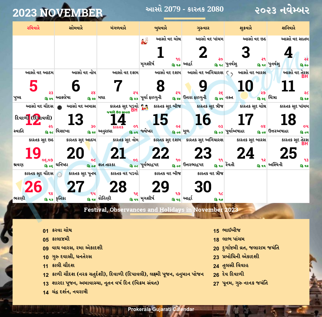 Gujrati Calender 2023 November 